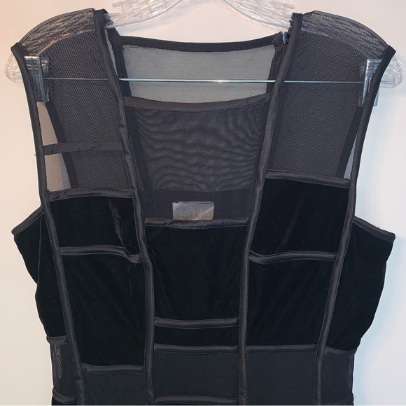 Joseph Ribkoff Couture Black Sheath Midi Dress Velvet Semi Sheer Mesh 10 - Picture 6 of 8